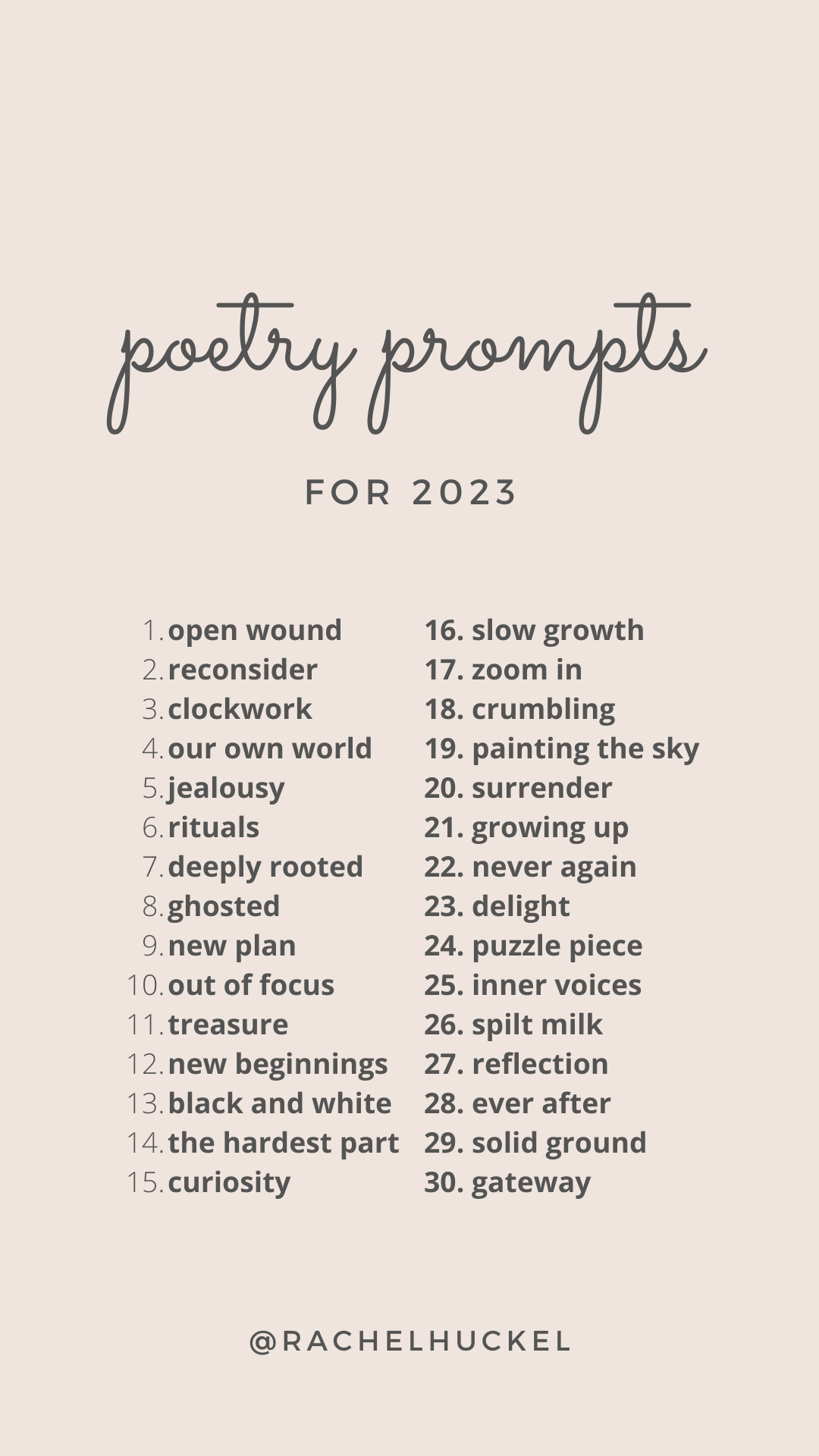 A Month of Poetry Writing Prompts for 2023 Rachel H Poetry
